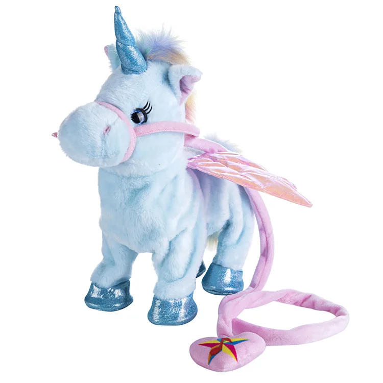 Взрывные Модели Единорог поводок Ангел Лошадь Фигурка ходьба Поющая электрическая игрушка плюшевая детский подарок Stitche аниме плюшевые Elfe - Цвет: Blue