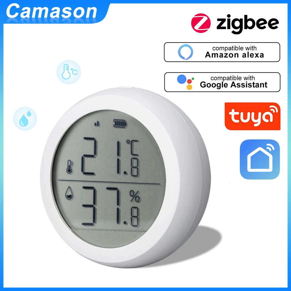 Camason-Sensor de temperatura y humedad Zigbee Tuya, higrómetro interior, termómetro Detector que funciona con asistente de Google o Alexa