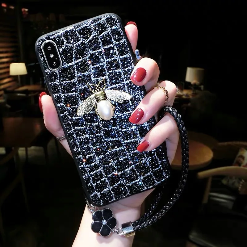 Роскошный брендовый жесткий чехол с 3D жемчугом и Пчелой для Iphone 6 7 8 S Plus X XS MAX XR