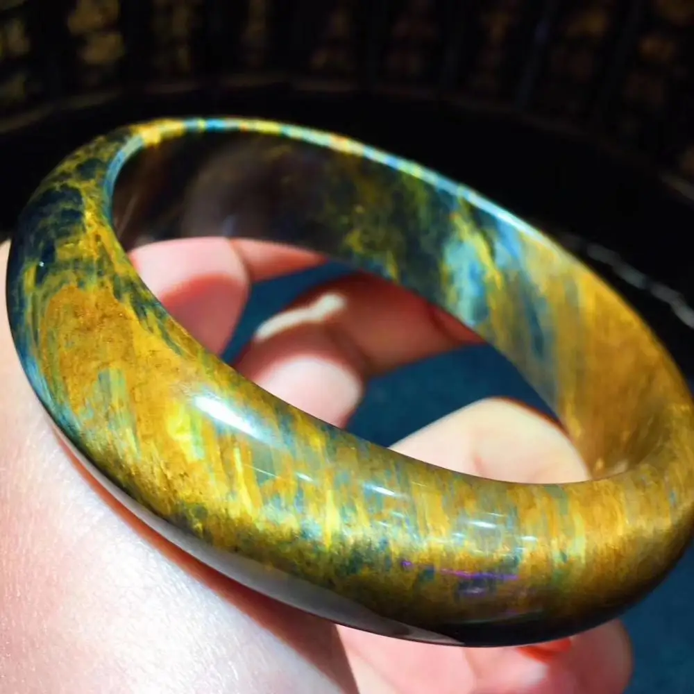 

Natural Yellow Blue Pietersite Bangle Jewelry For Woman Man Crystal 16x8mm Beads Stretch Gemstone Bracelet Inner Diamond 60mm