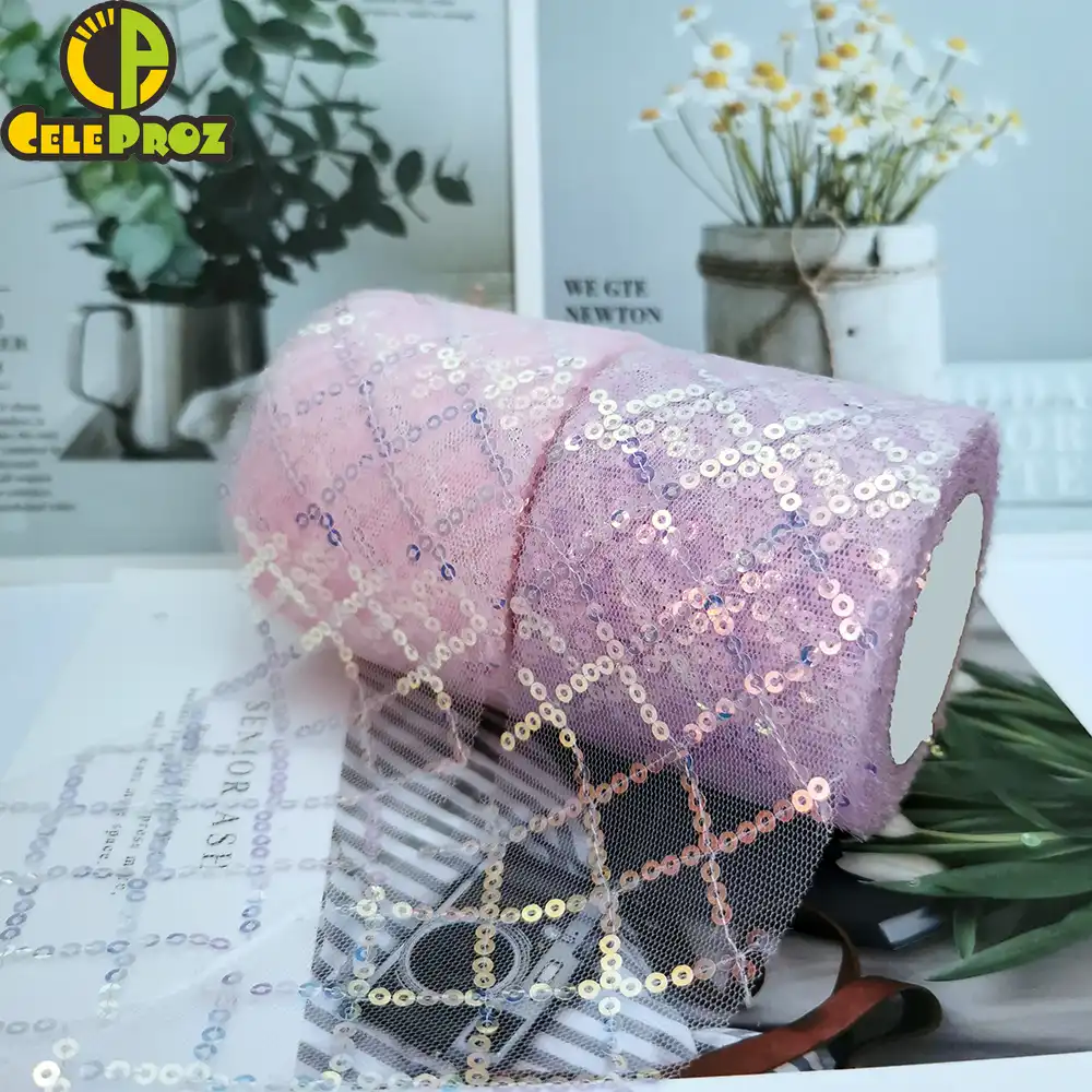 6センチメートル10ヤードグリッタースパンコールチュールリボンpailletteの刺繍メッシュリップストップテープdiy手作りクラフトチュチュちょうヘッドバンド供給 Fabric Aliexpress
