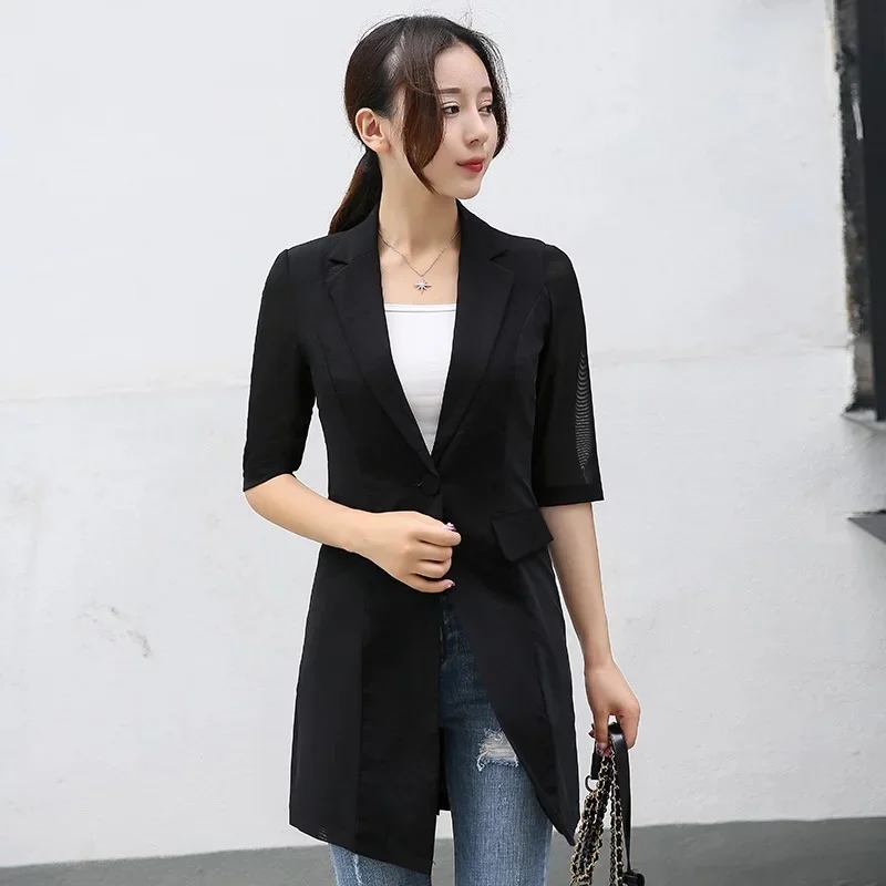 

Small suit female jacket 2020 new casual ladies summer thin section net red wild Three Quarter Regular Single Breasted
