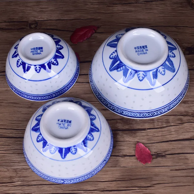 Chinese Dragon Fine Blue and White Porcelain Rice Pattern Bowls Cereal Bowls Rice Bowls Jingdezhen China Soup Bowl Fruit Bowl 4