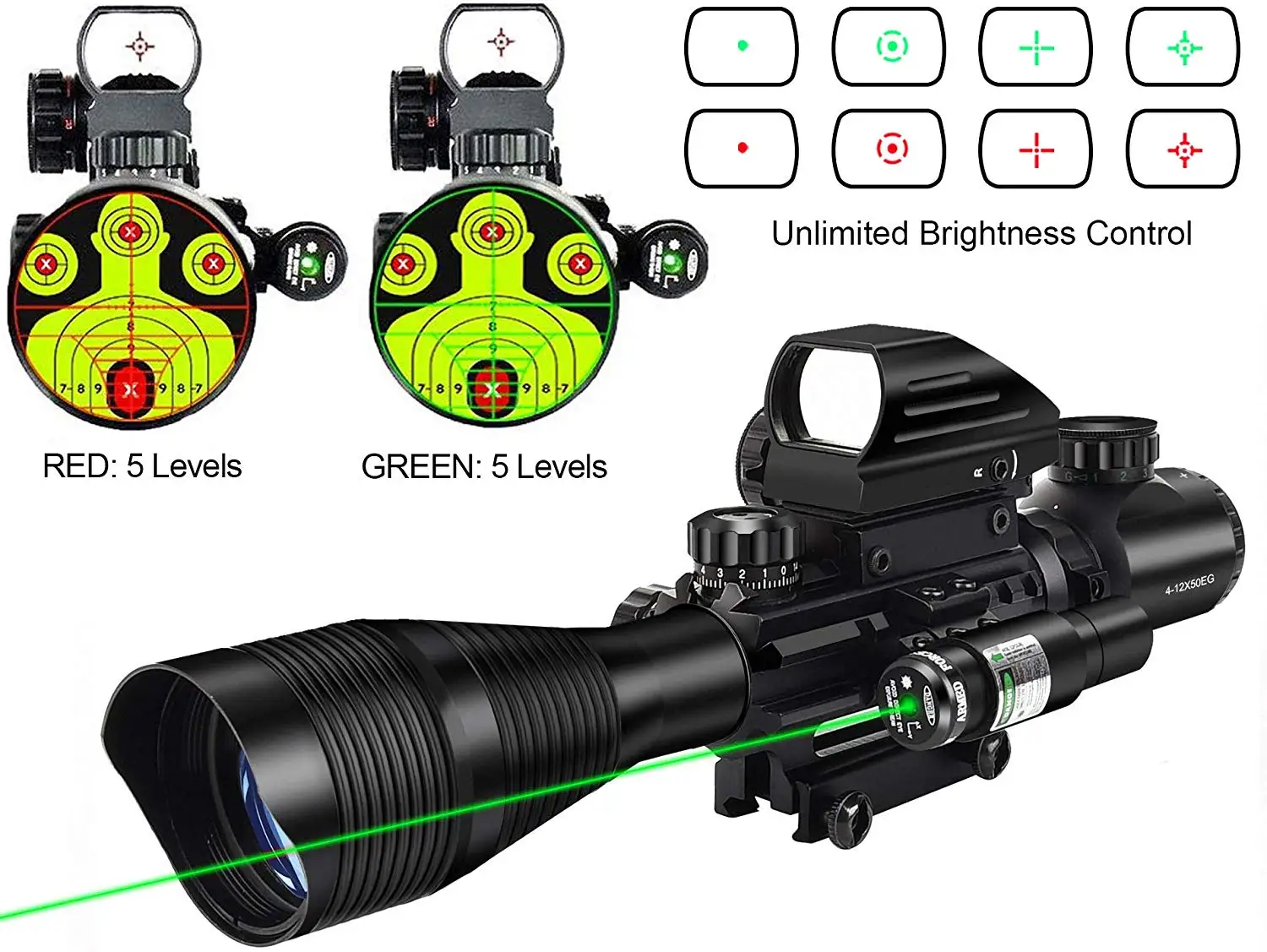 

Riflescope Combo 4-12x50EG Dual Illuminated Optics & IIIA/2MW Laser Sight & 4 Holographic Reticle Red/Green Dot Sight