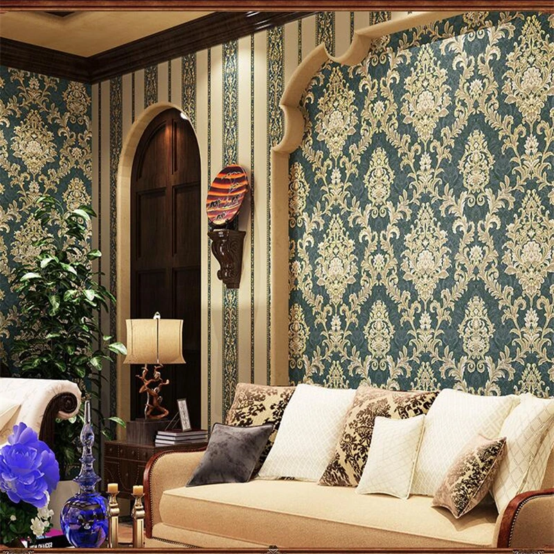 

WELLYU American Retro Damascus Premium Wallpaper AB Vertical Streak Wallpaper Full Shop Living Room Hotel Dining Room