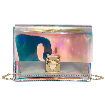 

2019 Laser PVC Jelly Crossbody Bag Transparent Candy Color Women Fashion Handbag Laser Shoulder Bags Sac transparent femme #30