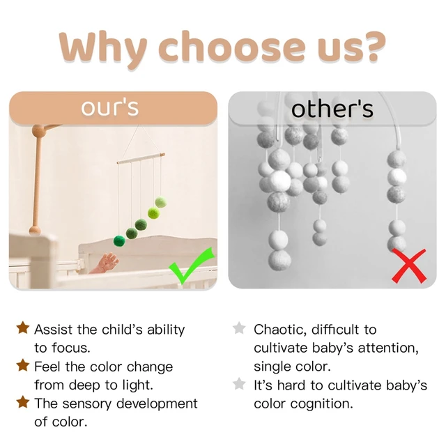 Baby Montessori Plush Ball Mobile Toy Newborn Colorful Hanging Crib Toy Visual Sensory Game Color Cognitive Educational Toys 2