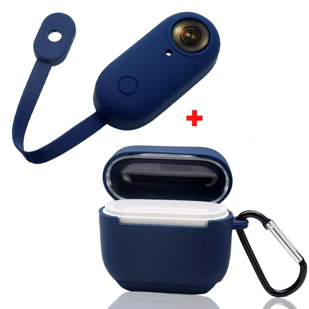 Dark-blue-set JINSERTA чехол для Insta360 GO camera& Charging Box мягкий силиконовый защитный чехол с ремешком анти-потеря крюк для Insta360 GO - Цвет: Dark-blue-set