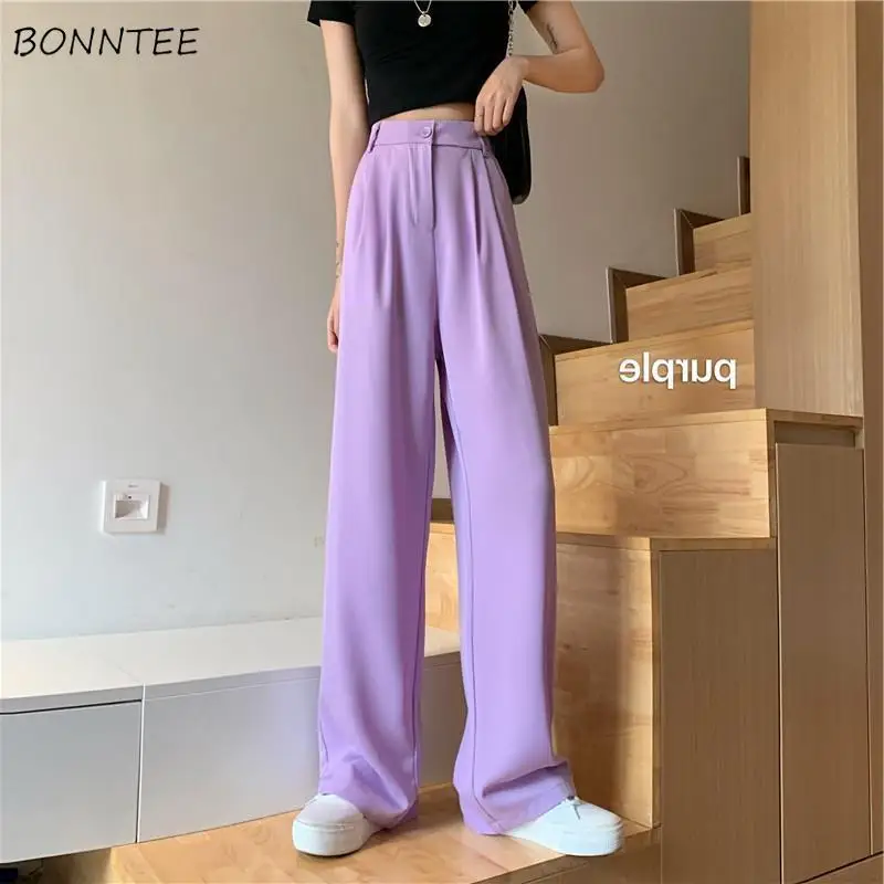 Casual Pants Women Solid High Waist 