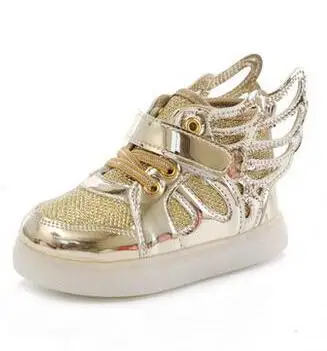 Luminous Sneakers Kids Shoes For Boys Girls Led Shoes Children Sport Flashing Lights Glowing Glitter Casual Baby Wing Flat Boots - Цвет: Gold