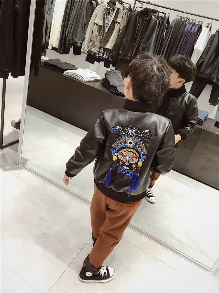 Кожаная куртка для мальчиков, пальто г., осенне-зимняя одежда Новое Стильное детское плотное кожаное пальто в Корейском стиле детская одежда
