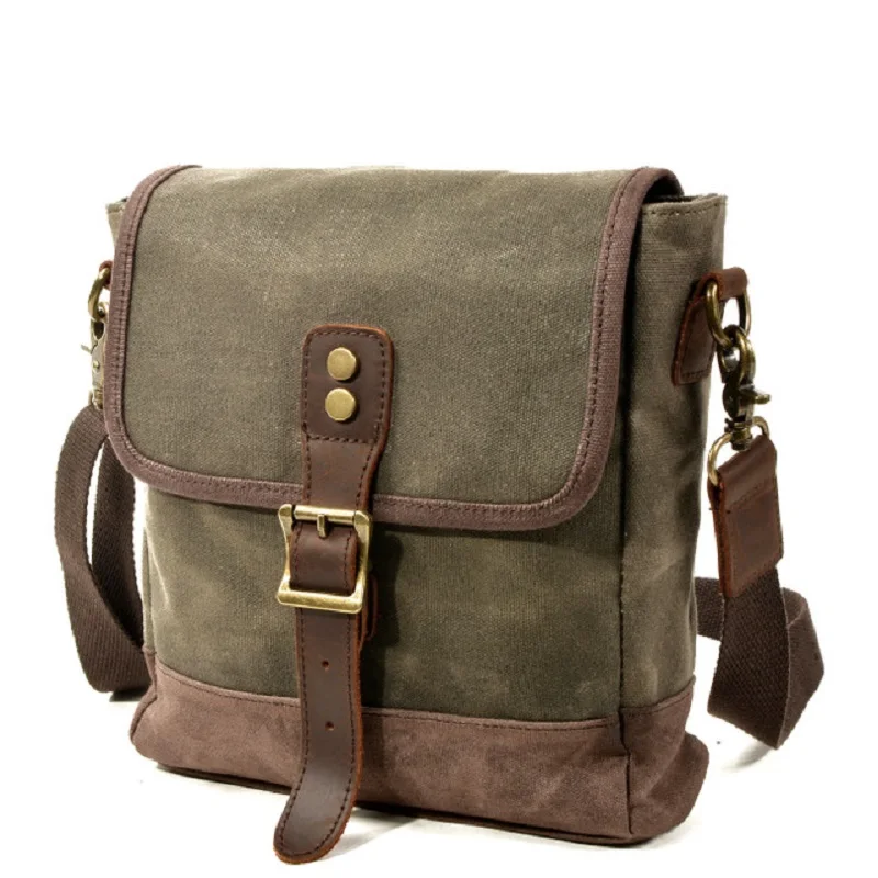 Unisex-Umhängetasche aus gewachstem Canvas und Leder im Militär-Vintage-Stil für Herren, 2020, Freizeit- und Reisetasche_voghion.com