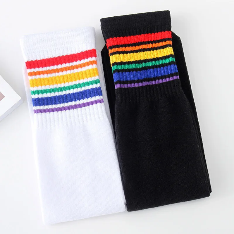 Knee High Socks for Girls Boys Kids Children Golf Casual Fashion Stripes Toddler Long Tall Rainbow Socks 6-15 Years kids socks