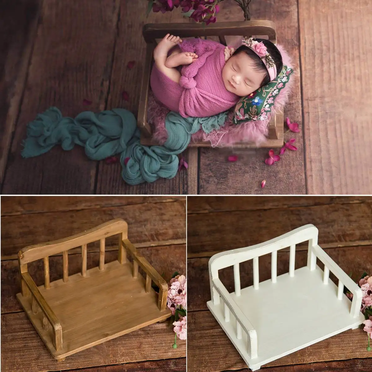 

Newborn Photography Accessories Props Wood Bed Baby Photography Props Photo Studio Crib Props for Photo Shoot Posing Sofa