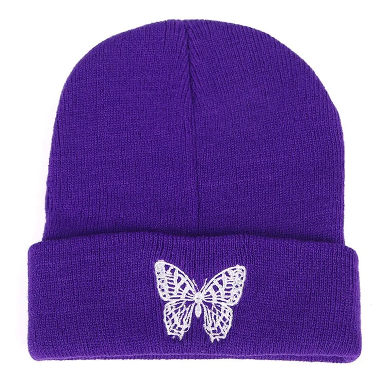 

2020 Winter Hats For Woman New Butterfly Embroidery Knitted Girls Autumn Female Beanie Caps Warmer Bonnet Ladies Casual Cap
