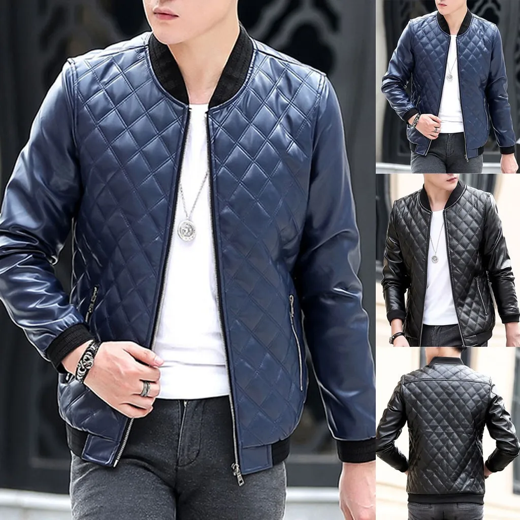 Мужская кожаная куртка осень зима кожаная курка мужская jaqueta de couro masculino Байкерская мотоциклетная куртка на молнии с длинными рукавами#3