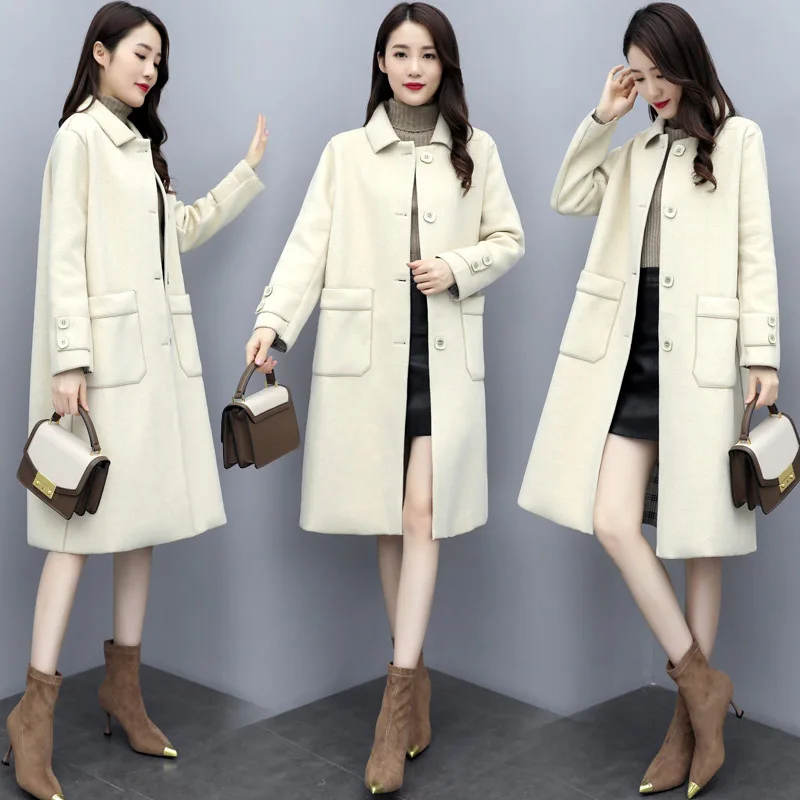 Autumn Single Breasted Long Sleeve Plaid Double-faced Woolen Goods Non-Lining Cloth Woolen Jacket Overcoat Women's