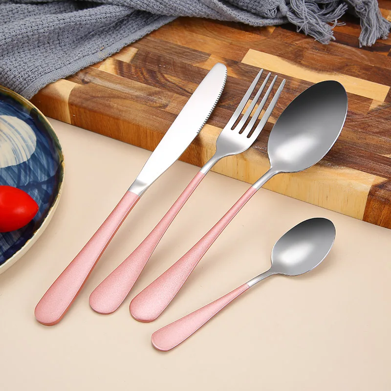 Pink Silver Tofok Роскошная Посуда набор из нержавеющей стали покрытие золотой синий черный нож вилка Посуда Столовые приборы Белый Европейский Западный 4 шт - Цвет: Pink Silver