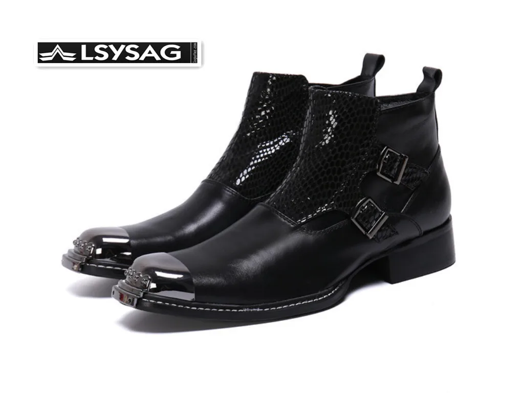 

Winter Real Leather Shoes Men Boots Luxury Party Prom Buckle Formal Boots Male Black Motorcycle Ankle Boots Plus Size