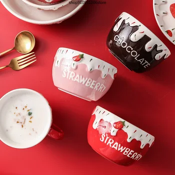 

Creative Ceramic Strawberry Plate / Spoon Bowl Special Slotted Cup Breakfast bowl Home Office Fancy Gift for Tea Drinker