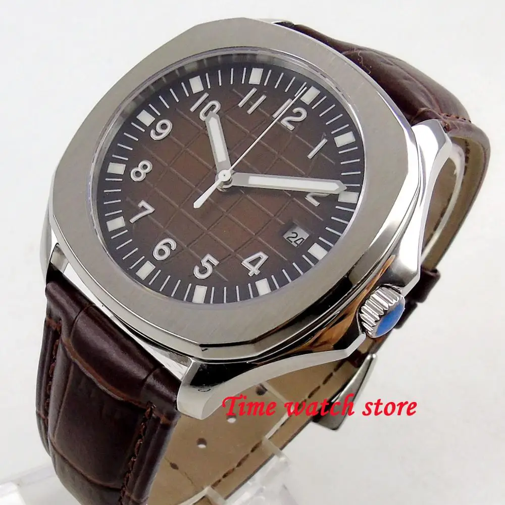 Bliger 40mm Miyota 8215 square automatic wrist watch men sapphire glass waterproof white sunset strile dial Luxury | Наручные часы