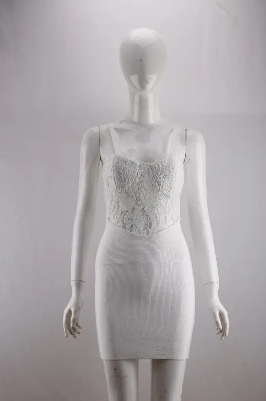 Новое летнее модное облегающее Бандажное Платье Vestidos сексуальное Белое Кружевное Вечернее Платье на бретельках Клубное платье