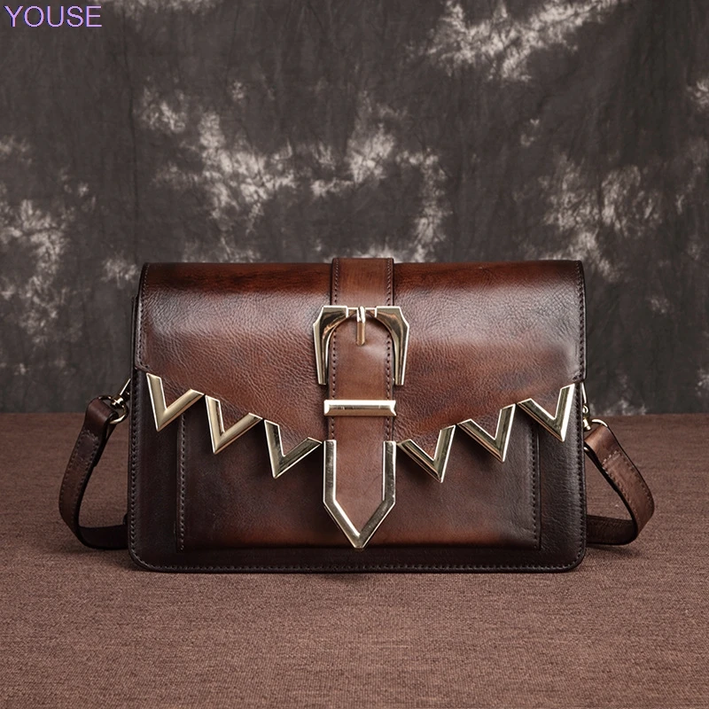 

Genuine Leather Evening Bag Hand Banquet Bag Cross-body Cowhide Retro Square Sling Bag Casual Shoulder Bag