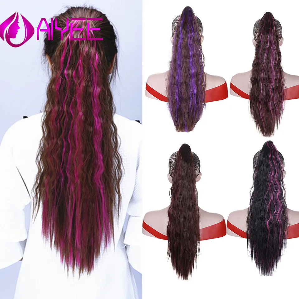 

AIYEE 22 Extensions Long Hairpiece All Colors Available Blonde Bouncy Curly Hair With Two Plastic Combs Ponytail