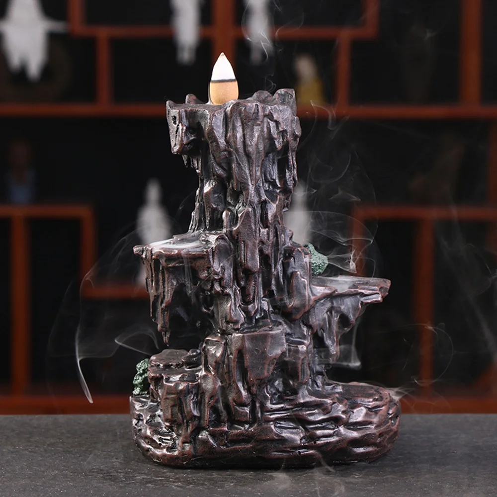 Incense Burner Gift Exquisite Home Unique Crafts Waterfall Smoke Backflow Decoration Censer Holder Mountain River Office Resin