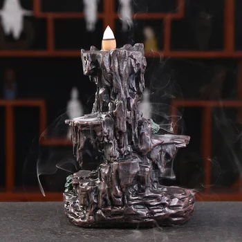 

Incense Burner Gift Exquisite Home Unique Crafts Waterfall Smoke Backflow Decoration Censer Holder Mountain River Office Resin