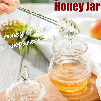 

High-grade Honey Jar 245ml Transparent Crystal Glass Seasoning Bottle for Dispensing Syrup Honey Storage Bottle with Lid Dipper