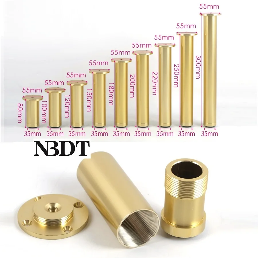 2Pcs Aluminum 35mm Round Tube Furniture Cabinet Cupboard Leg With Leveling Feet Gold Matte Black