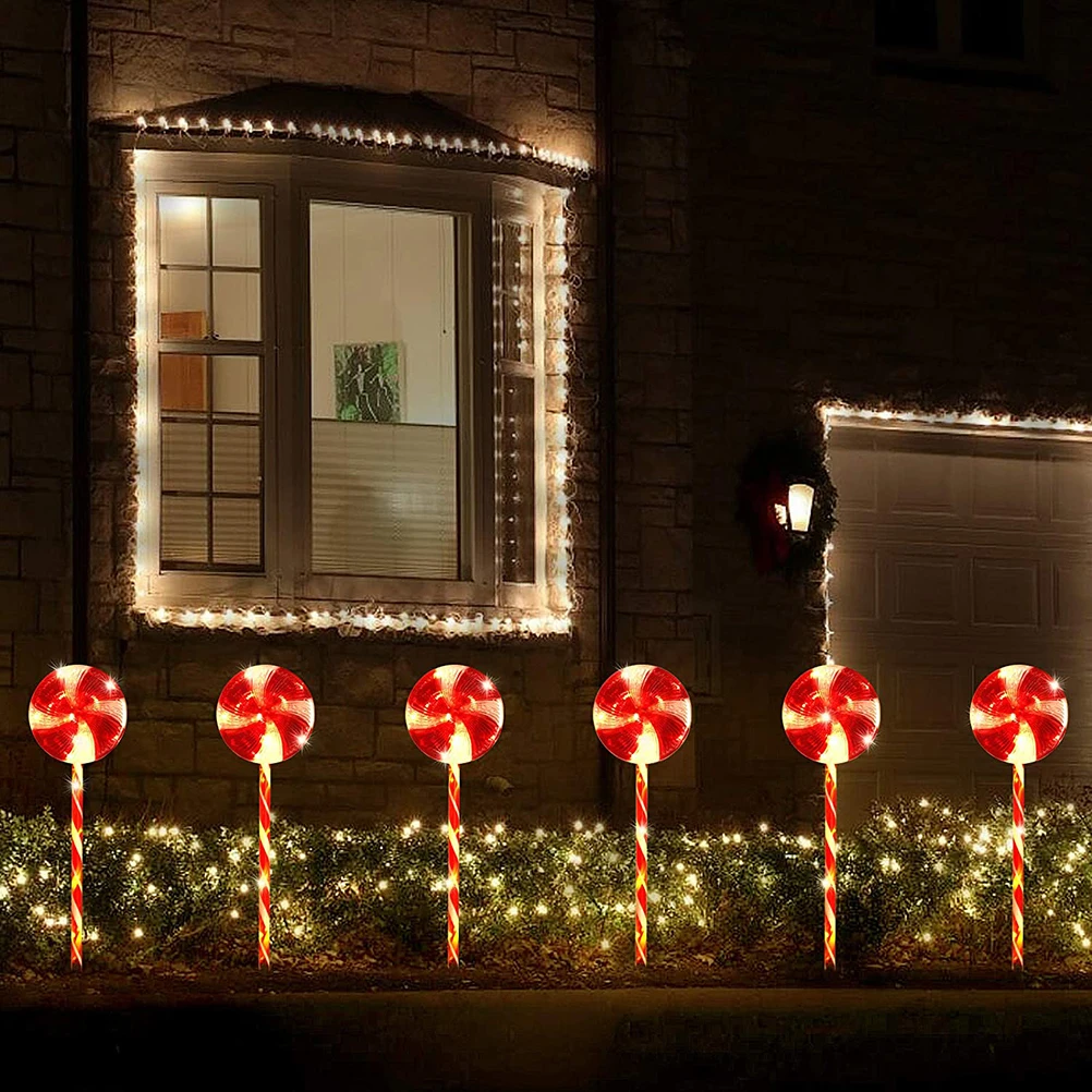 Solar Lollipop Pathway Lights Outdoor Waterproof Candy Cane Christmas