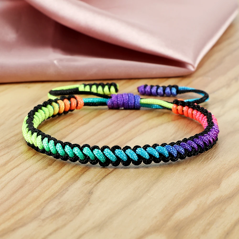 Rope Bracelet Lucky Colorful Rainbow Knots Braided Adjustable Prayer Nylon Rope Women Men Couple Handmade Travel Gift