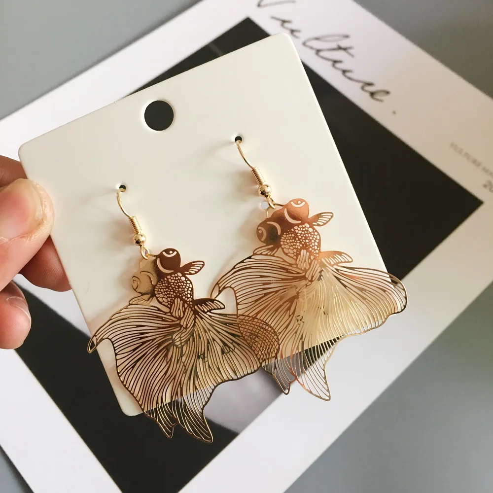 Fashion Koi Earrings Exaggerated Hollow Metallic Pendant Goldfish Earrings Geometric for Women Jewelry Fish pendant earrings,animal earrings,geometric earrings