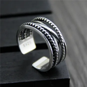 

Vintage 925 Sterling Silver Multi-layer Chains Rings For Women Jewelry Beautiful Finger Open Rings For Party Birthday Gift