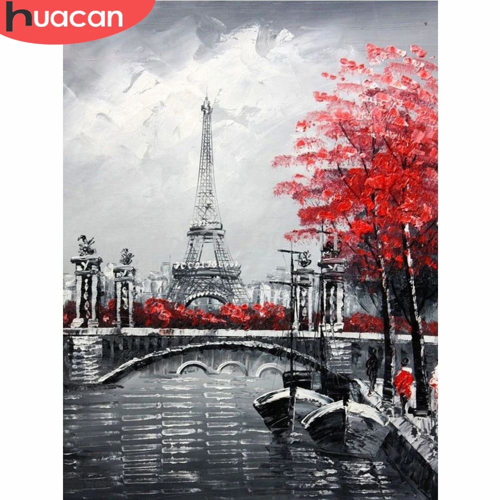 

HUACAN 5D DIY Diamond Painting Tower Home Decoration Cross Stitch Handcraft Kits Landscape Full Square Drill Icon Wall Stricker