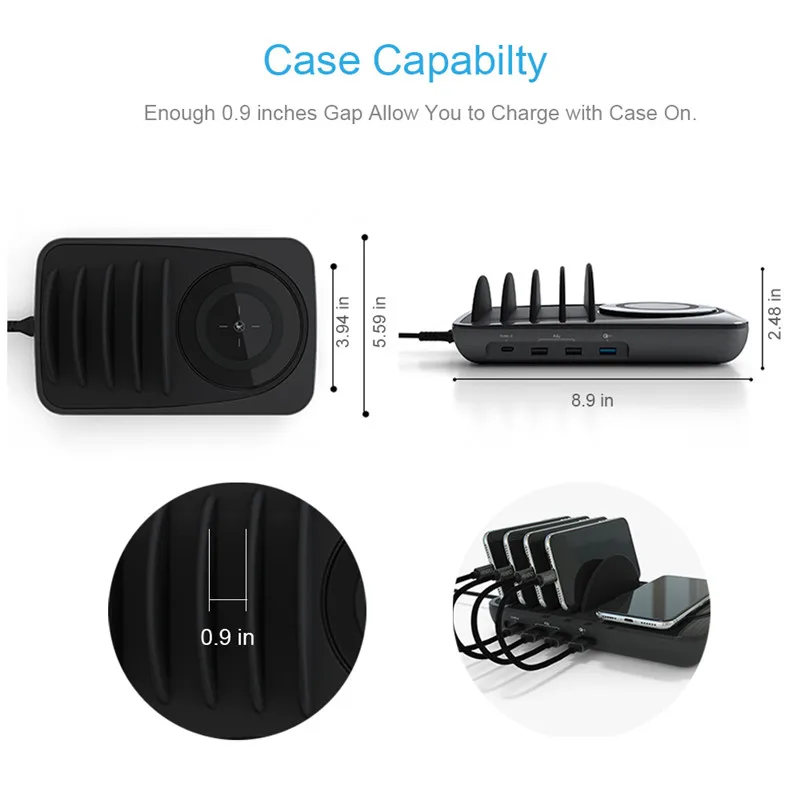 HYASIA Quick Charge 3,0 зарядное устройство адаптер для телефона samsung Xiaomi 50W QC3.0 умный рабочий стол зарядное устройство станция type-C Беспроводное зарядное устройство