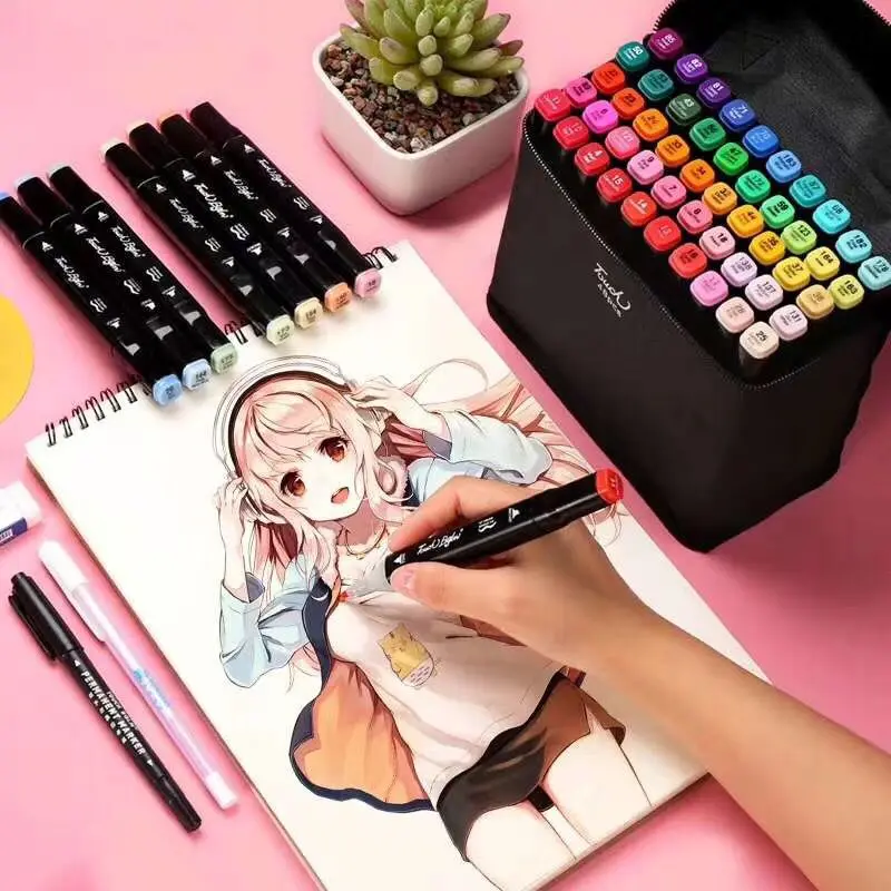 

Wechat Business Hot Selling Mark Pen Double Headed 48 Color Set Students Design Hand Painting Fine Art Anime Watercolor Pen 11