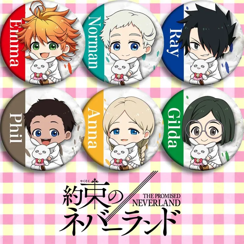 6pcs-Child-Gift-Anime-The-Promised-Neverland-Phil-Gilda-Don-Ray-Norman-Emma-Cosplay-Prop-Brooch