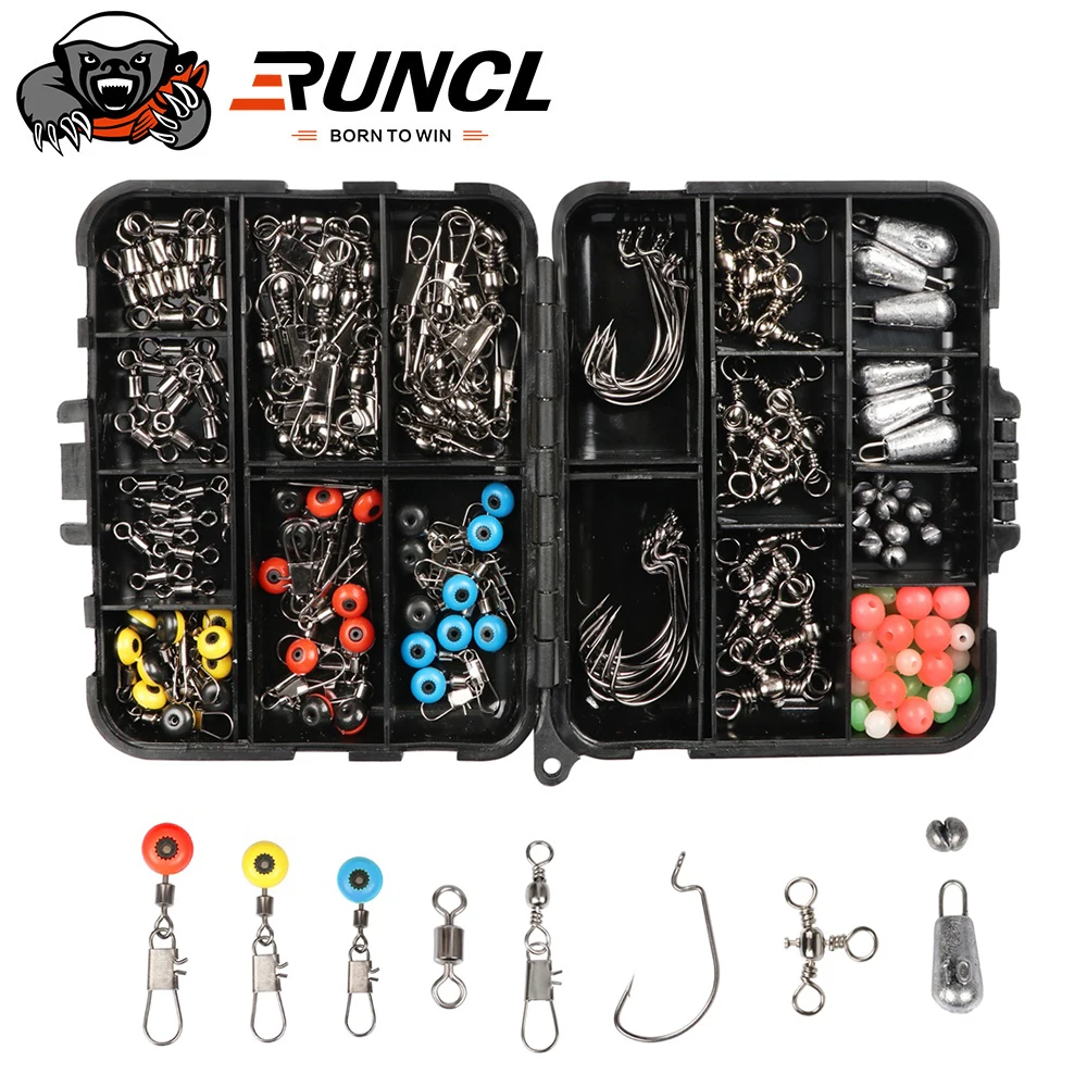 RUNCL 170pcs Fishing Accessories Kit Including Jig Hooks fishing Sinker  weights fishing Swivels Snaps with fishing tackle box - AliExpress