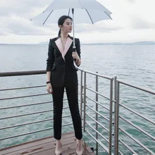 The New Has The Same Collar Color Black Suit Simple Thin Small Suit Woman 2019 Notched Single Breasted Women Jackets and Coats