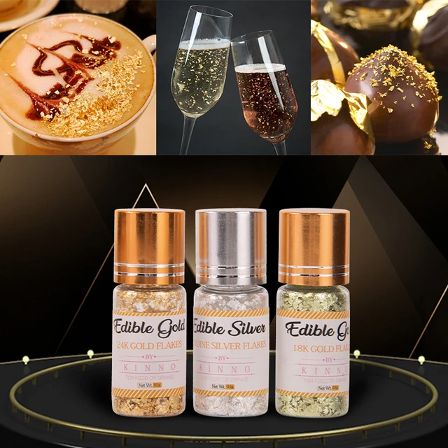 Feuilles d'or 24K, flocons de paillettes comestibles authentiques, poudre  d'or 0.1g pour la nourriture, la boisson, la décoration de gâteaux, papier  doré comestible - AliExpress