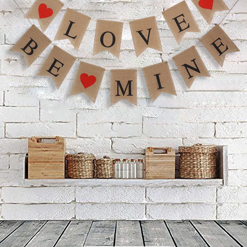 Wedding Decoration Burlap DIY LOVE BE MINE Banner Valentine's Day Gift Romantic Garland Marriage bride wedding party supplies | Дом и сад