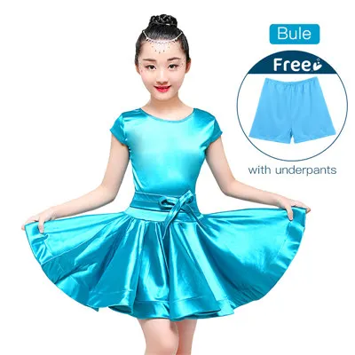 pale blue Синее, красное, латиноамериканское платье для девушек, круглый вырез, современное бальное, латино, танцевальные платья, талия, бант, детская одежда, Dace, одежда - Цвет: pale blue