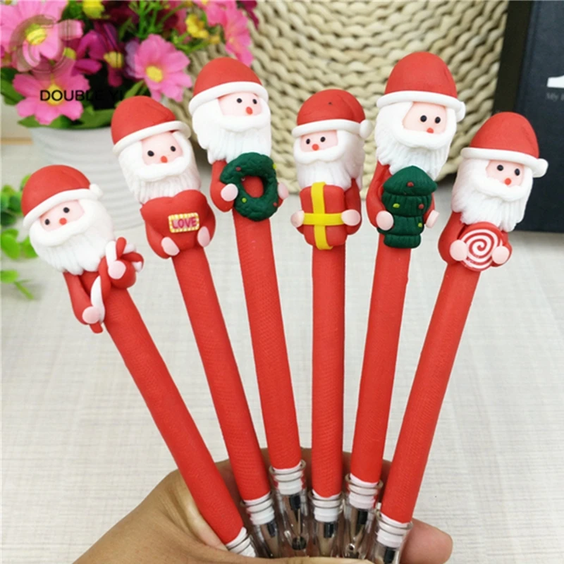 

Free shipping 5pcs/pack Christmas gift cartoon soft pottery gel pen Santa Claus painted pottery pen children's prizes