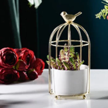 

Succulent Flower Pot Bird Cage Golden Wrought Iron Vase Ornaments Living Room Home Decoration Ornaments