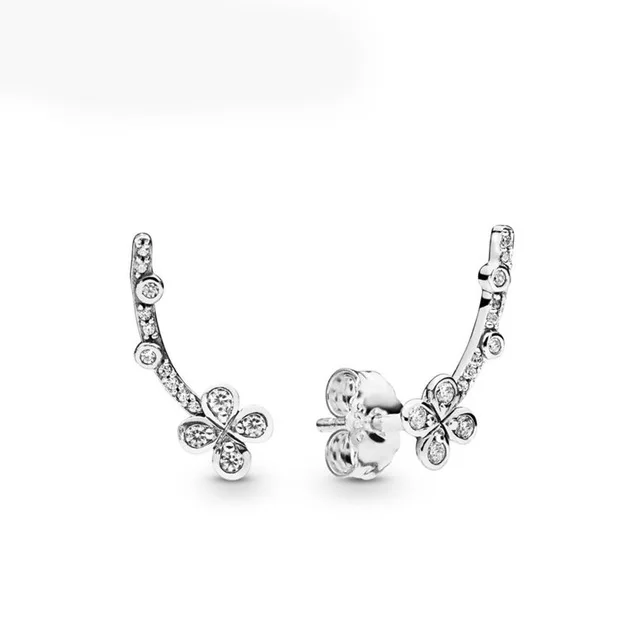 

100% 925 Sterling Silver New 2019 Spring 297936CZ Draped Four-Petal Flowers Earring Studs Tassel Earrings Free Shipping