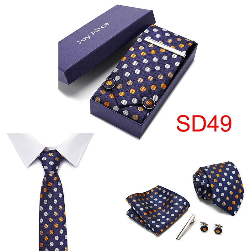 Wedding men neck ties gift box packing men brand luxury necktie pocket square silk tie set cufflinks handkerchief