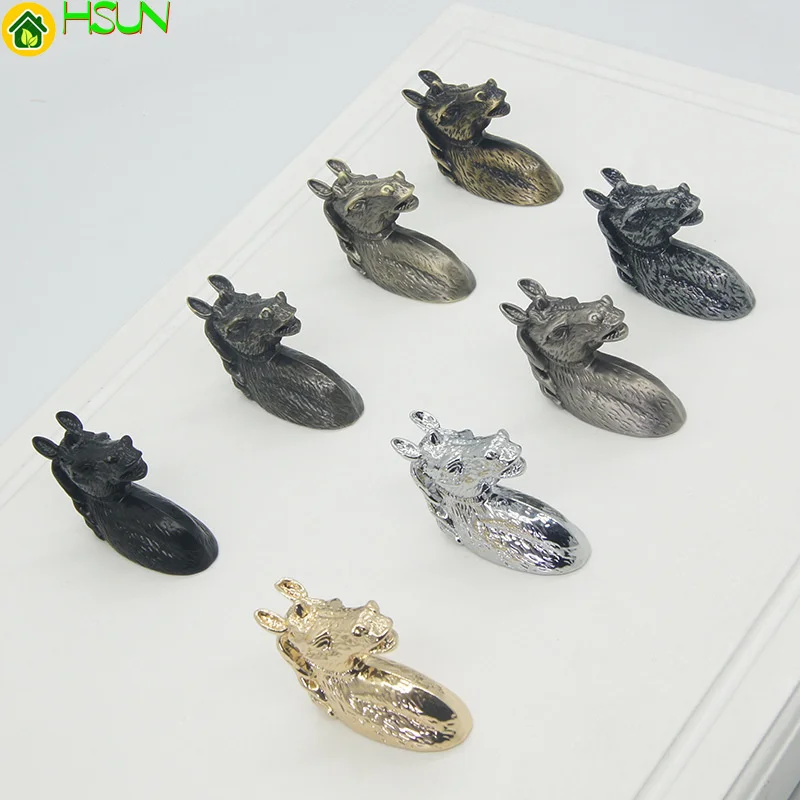 

2 pcs modern simple creative European American shoe cabinet wardrobe drawer cabinet door handle horse head animal Nordic handle